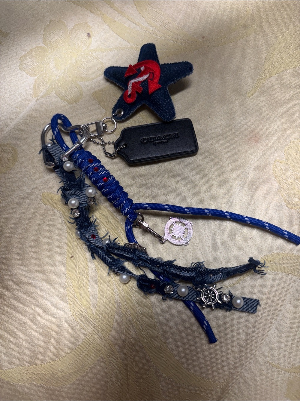 Coach Blue Denim Star & Braided Rope Keychain Charm